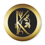 GOLD FLORAL MONOGRAM LETTER K REFRIGERATOR MAGNETS
