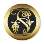 GOLD FLORAL MONOGRAM LETTER S FRIDGE MAGNETS