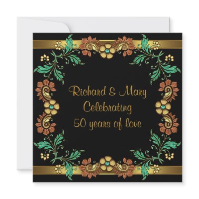 Gold Flowers 50th Wedding Anniversary Party Custom Invites by InvitationCentral