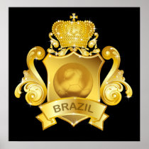 Gold Football Brazil Poster