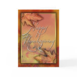 Gold framed fall leafs-Thanksgiving Greeting Cards