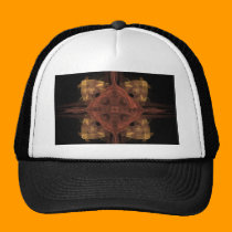Gold Gingham with Red Medallion Fractal Art hats
