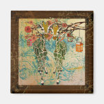 Gold Giraffes Smell the Roses  Magnet
