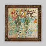 Gold Giraffes Smell the Roses  Magnet magnets