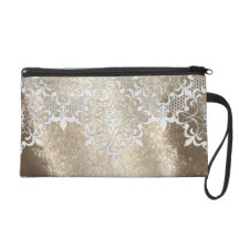 Gold Glitter White Lace Wristlet Bag