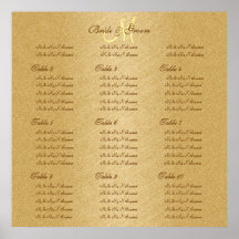 Gold golden wedding seating charts posters