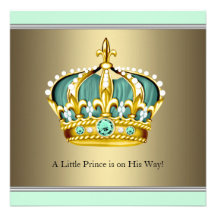 Gold Green Crown Prince Baby Boy Shower Custom Invitation