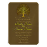 Gold Green Swirly Tree Wedding Invitation