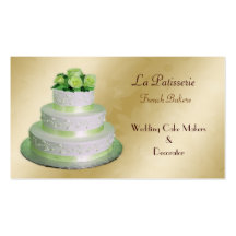 gold green Wedding Cake makers Business Card