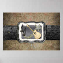 Gold Guitar Buckle Print