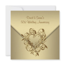 Gold Heart Elegant Gold 50th Wedding Anniversary Personalized Invites