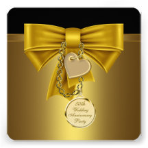 Gold Heart Gold 50th Wedding Anniversary Party Custom Invites