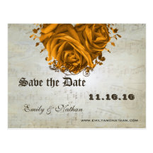 Gold Heart Roses and Butterflies Save the Date Post Cards