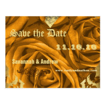 Gold Heart Roses and Butterflies Save the Date Postcards