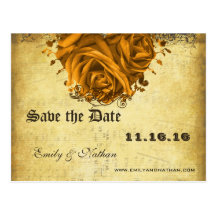 Gold Heart Roses and Butterflies Save the Date Post Card