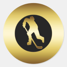 GOLD HOCKEY PLAYER ROUND STICKERS