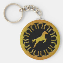 GOLD HORSE AND HORSESHOES KEYCHAINS