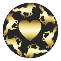 GOLD HORSES RING ROUND STICKER