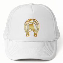 GOLD HORSESHOE AND HORSE HEAD TRUCKER HATS