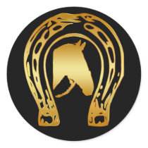 GOLD HORSESHOE AND HORSE HEAD STICKER