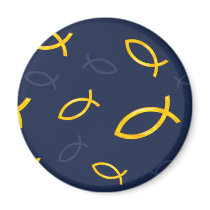 Gold Ichthus Pattern on Navy Blue Background Fridge Magnet