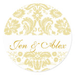 Gold Ivory Bride Groom Damask Wedding Seal Sticker
