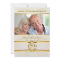 Gold & Ivory Damask 50th Anniversary Invitations
