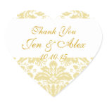 Gold Ivory Damask Wedding Favour Heart Sticker