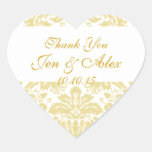 Gold Ivory Damask Wedding Favour Heart Sticker