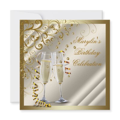 Gold Ivory Womans Elegant Gold Cream Birthday Announcement by Champagne_N_Caviar
