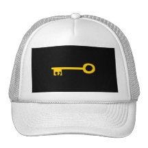 Gold Key on Black. Trucker Hats