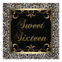 Gold Leopard Sweet Sixteeen Birthday Party Invitation