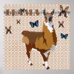Gold Llama & Butterflies Bronze Floral Poster