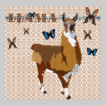 Gold Llama & Butterflies Bronze Floral Poster posters