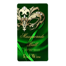 Gold Masquerade Green Jewelled Holiday Wine Label