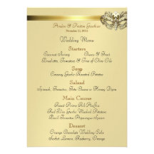 Gold Masquerade Orange Jewel Wedding Menu Custom Invites