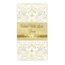Gold Metal Damask Filigree Holiday Baking Label