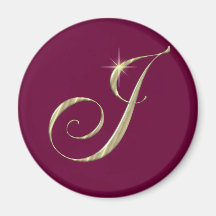 Gold Monogram J Initial Fridge Magnet