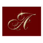 Gold Monogram Letter A Post Cards
