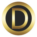 GOLD MONOGRAM LETTER D ROUND STICKER