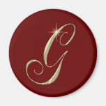Gold Monogram Letter G Initials Fridge Magnets