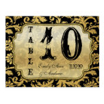 Gold on Black Damask Swirls Table Number Post Cards