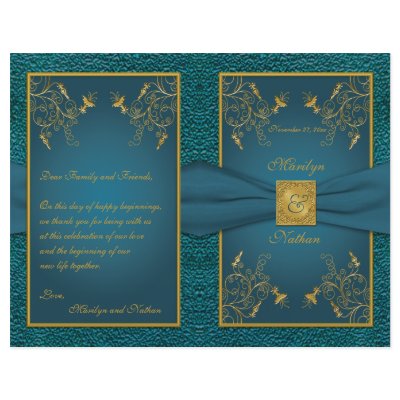 Gold on Teal Wedding Program by NiteOwlStudio
