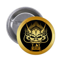 GOLD ORIENTAL DRAGON HEAD PINBACK BUTTON