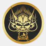 GOLD ORIENTAL DRAGON HEAD ROUND STICKERS