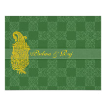 Gold Paisley and Green Wedding Invitation RSVP