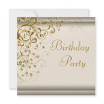 Gold Pearl Swirl Womans Ivory Gold Birthday Party Announcement
