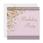 Gold Pearl Swirl Womans Pink Gold Birthday Party Custom Invites