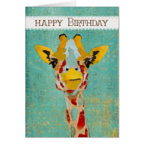 Gold Peeking Giraffe  Birthday Card cards