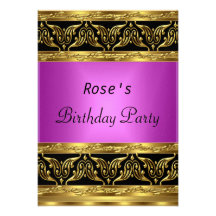 Gold Pink Black Birthday Party Invitation